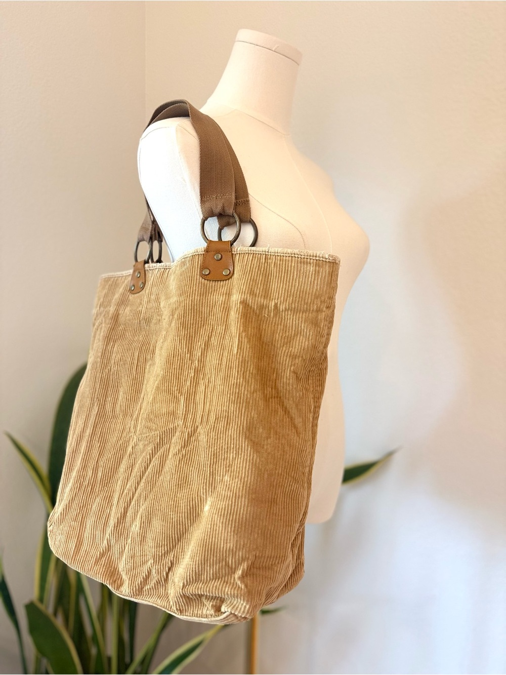 GAP Tan Corduroy Hobo Tote with Brown Straps